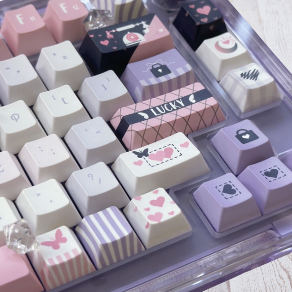 Pastel Keycap Set with Heart and Lucky Designs